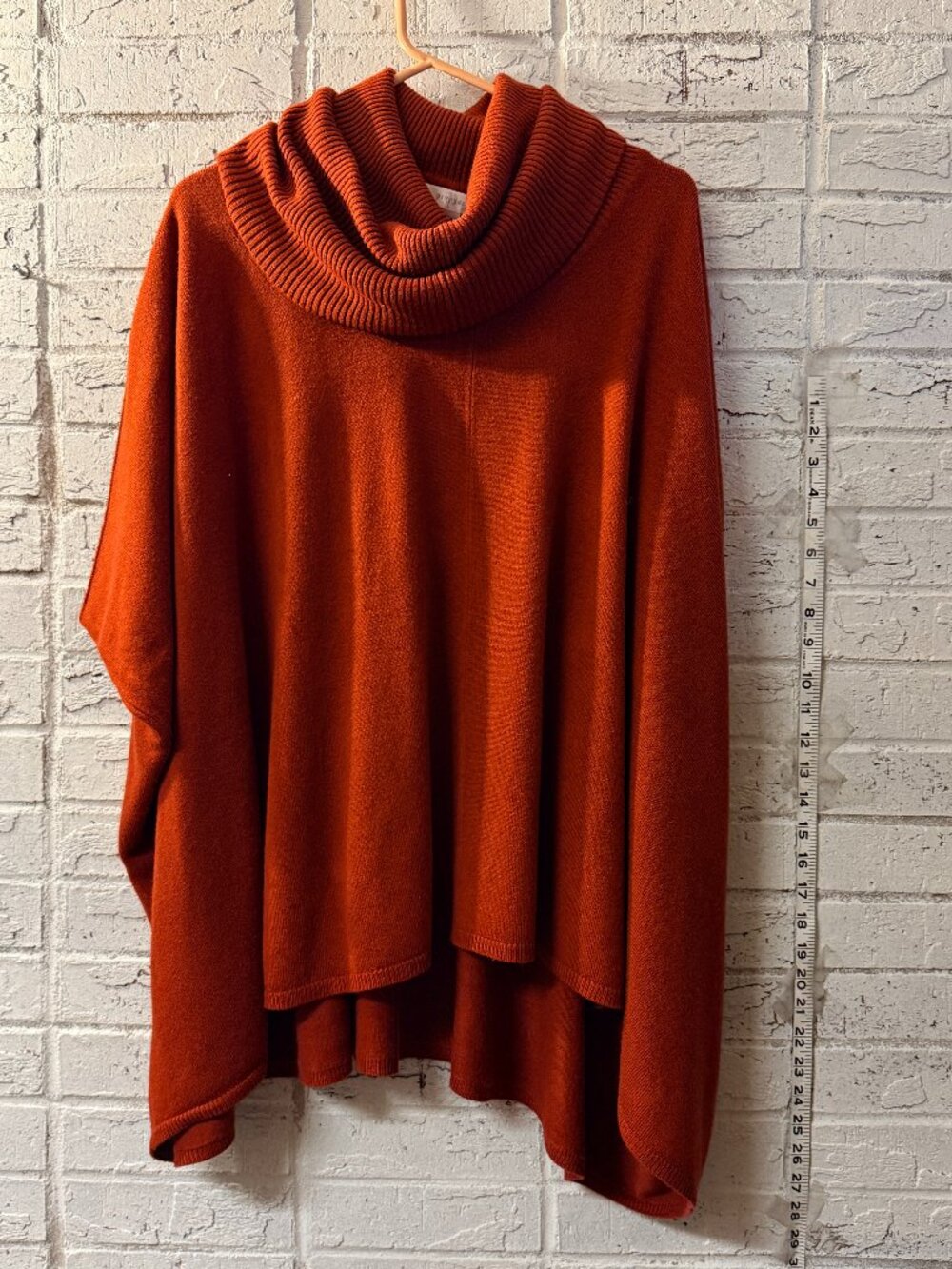 Prophecy S M Rust Orange Cowl Neck Poncho Sweater Cape Oversized Boho